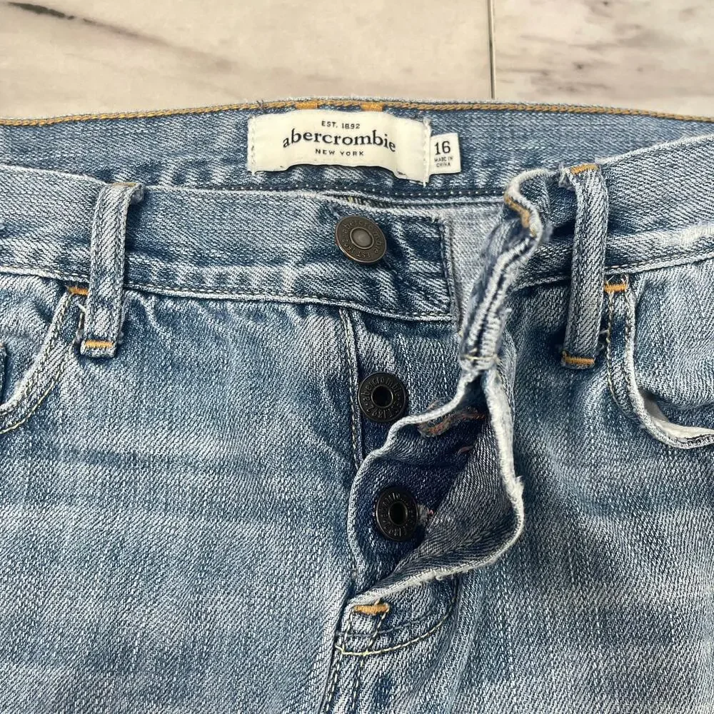 Abercrombie Girls Distressed Cuffed Capri Jeans Size 16 Blue Denim Pocket Detail